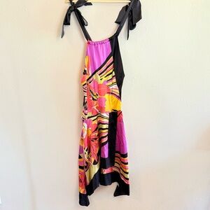 Zara Women Vintage Asymmetrical Floral Sleeveless Silk Multicolor Dress Size M